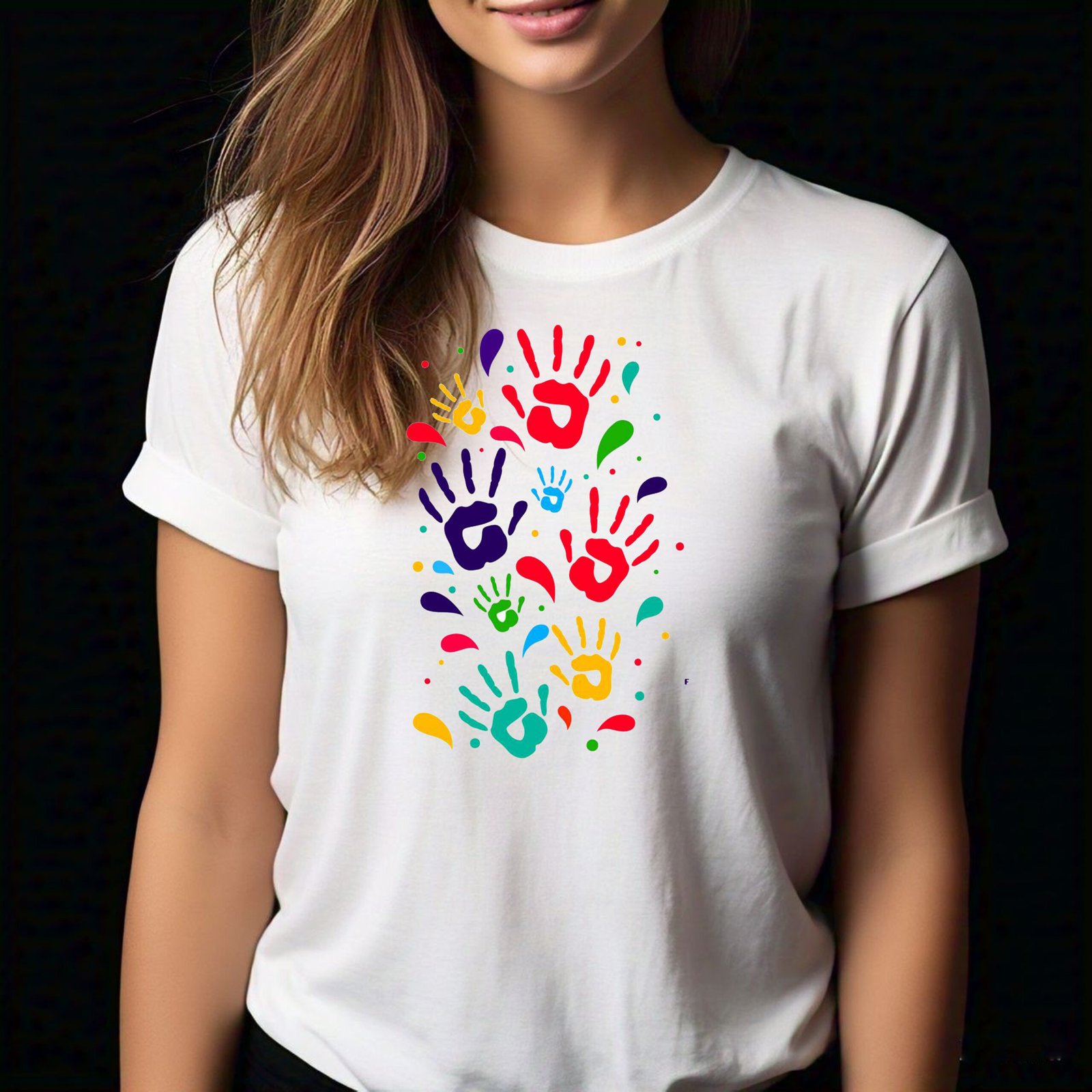 Colorful Handprint Holi T-Shirt - Image 2