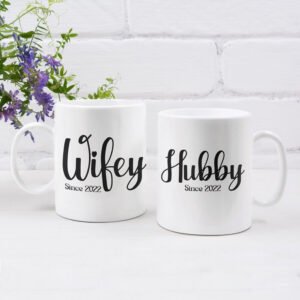 Wifey & Hubby Mug Set with Date