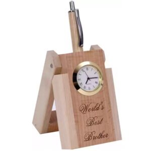 Wooden Pen Stand with Clock